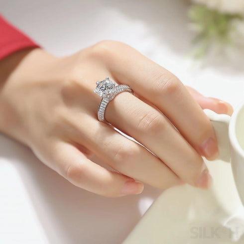 18k White Gold Plated Moissanite Sterling Silver Round Cut